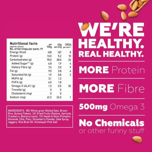 Yogabar Fruit & Nut Muesli 700g Healthy Protein Breakfast Cereal Added Cranberry & Apricot