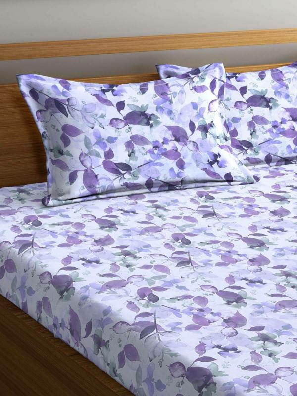 Bombay Dyeing 144 TC Cotton Double Size Abstract Flat Bedsheet (Purple