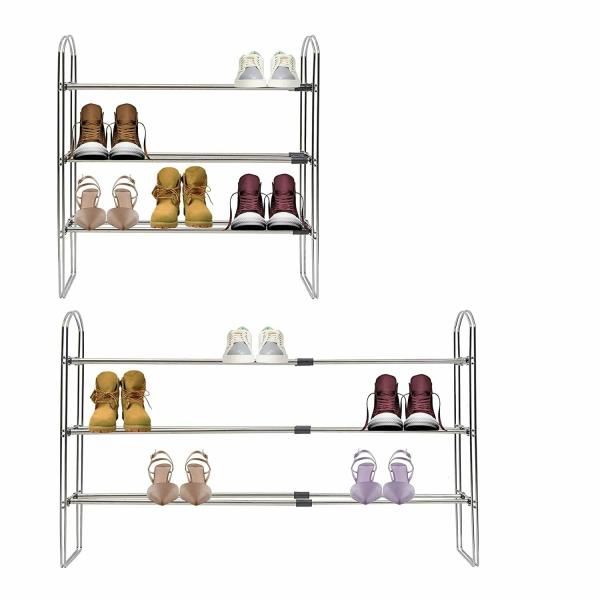 LivingBasics 3 Layer Stainless Steel Expandable & Stackable Shoe Rack