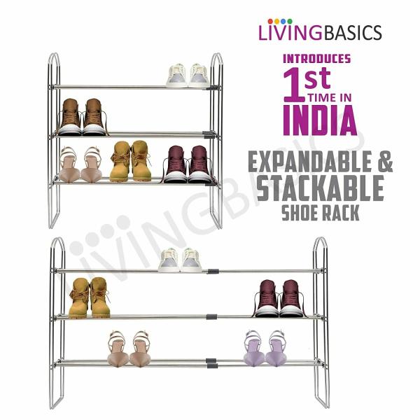 LivingBasics 3 Layer Stainless Steel Expandable & Stackable Shoe Rack