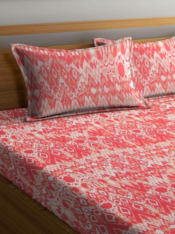 Bombay Dyeing 96 TC Cotton Double Size Abstract Flat Bedsheet (Red