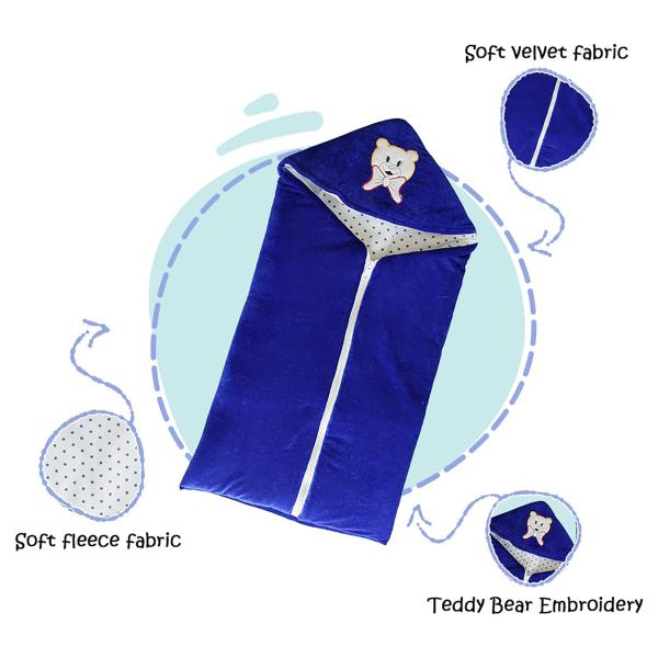 MY NEWBORN Blue Hooded Baby Blanket/Sleeping Bag with Zipper, for Baby