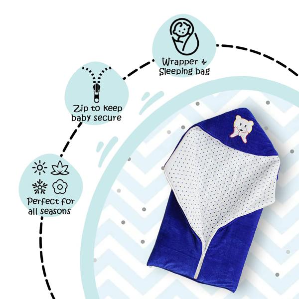 MY NEWBORN Blue Hooded Baby Blanket/Sleeping Bag with Zipper, for Baby