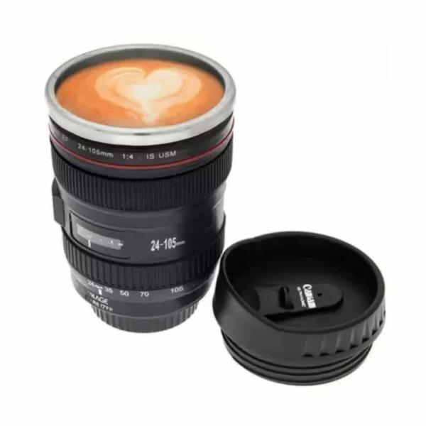 COINFINITIVE Camera Lens Cup with Stainless Steel Leak Proof Travel Mug