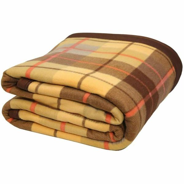 Goyal's Yellow Checkered Satan Border Double Bed Fleece Blanket 90 x 90