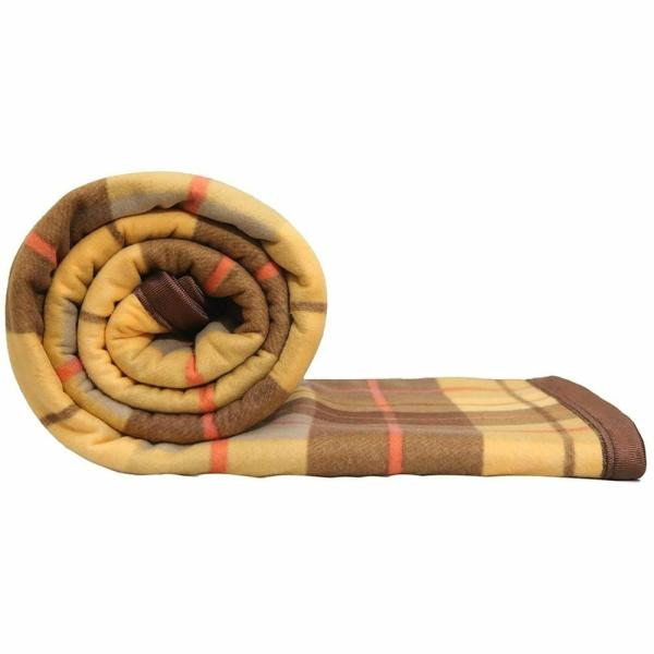 Goyal's Yellow Checkered Satan Border Double Bed Fleece Blanket 90 x 90