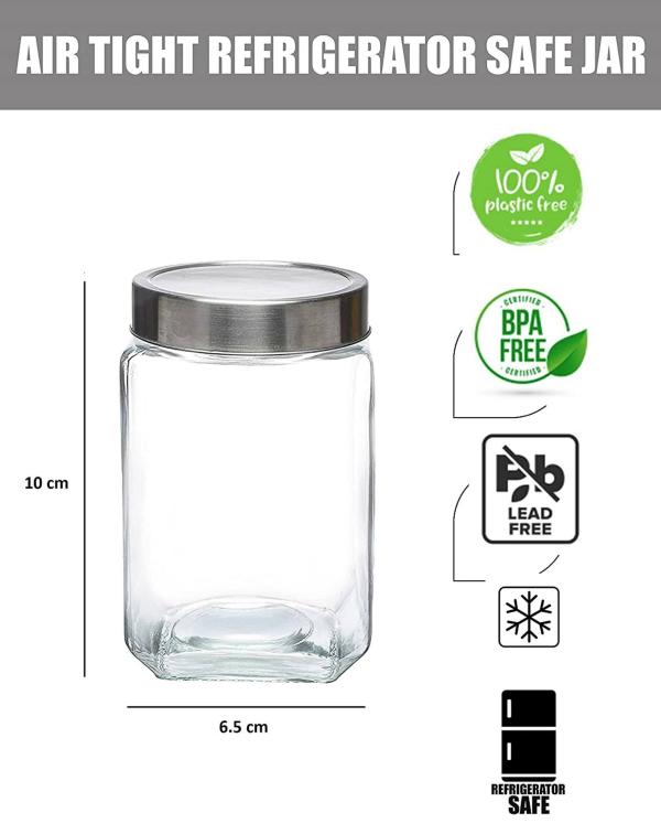 Machak Clear Glass Cubical Kitchen Storage Glass Jar (Set Of 3) JioMart