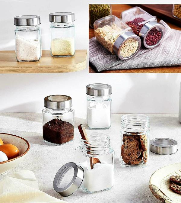 Machak Clear Glass Cubical Kitchen Storage Glass Jar (Set Of 3) JioMart