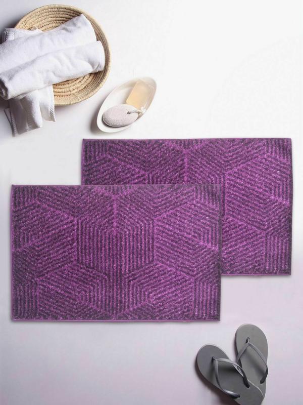 Bianca Spa Plum Abstract Bath Rug with NonSlip Rubber Back (80 cm x 50