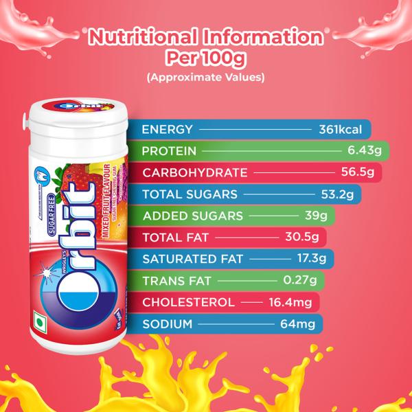 Orbit Mixed Fruit Flavour Sugar Free Chewing Gum 22g Tube (Pack of 8