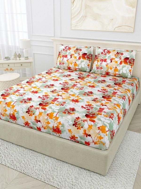 Bombay Dyeing Multicolor Cotton Double Bed Sheet With Pillow Cover