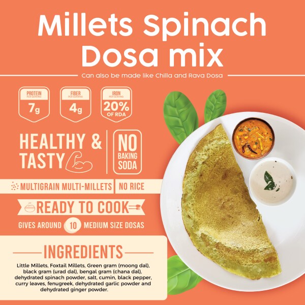 Millets Spinach Dosa mix Pack of 2 Iron rich Spinach Each pack 250g JioMart