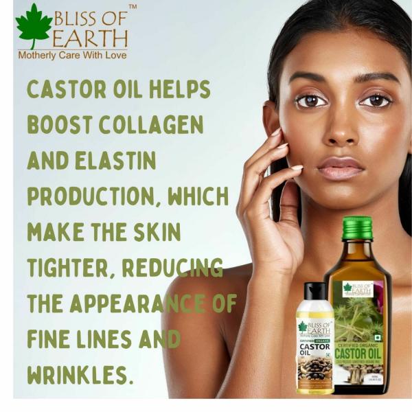 Bliss of Earth 500ML Certified Organic Castor Oil for Hair Growth, Cold