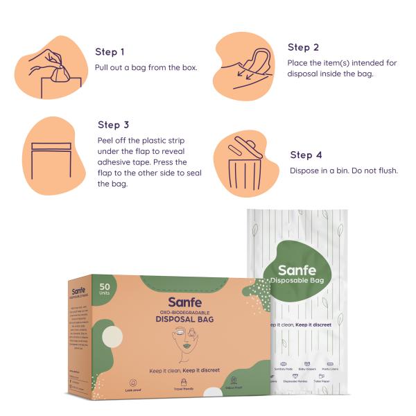 Sanfe Oxobiodegradable Disposal Bag for sanitary pads, tampons
