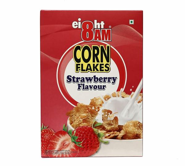 8AM Corn Flakes I Breakfast Cereals Strawberry Flavour, lowfat
