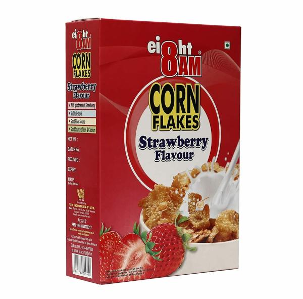 8AM Corn Flakes I Breakfast Cereals Strawberry Flavour, lowfat