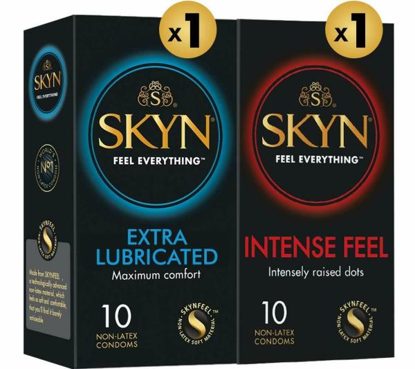 SKYN ExtraLube Non Latex Condom Pack of 10 and Intense Feel Non Latex