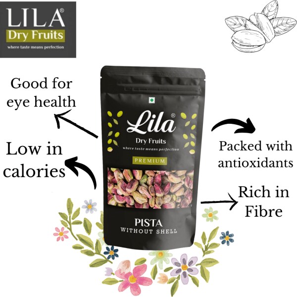 LILA DRY FRUITS Premium Raw Mota Pista Pistachios Without shell 500g