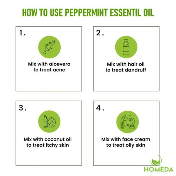 Homeda Peppermint Essential Oil (100 ml) Skin, Hair, Scalp, Diffuser