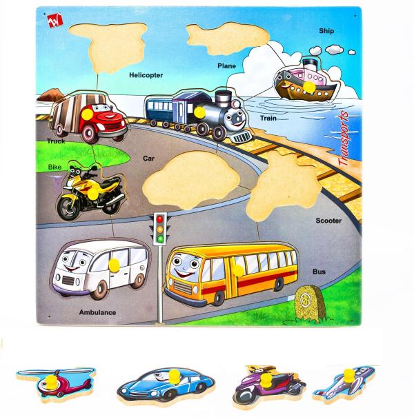 Toyvala Wooden Cartoon Vehicles - Pine Wood Puzzle Board For Kids /  Educational Toy For Children 2 years - JioMart