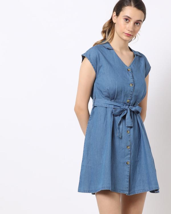 ButtonDown Denim Shirt Dress with Belt JioMart