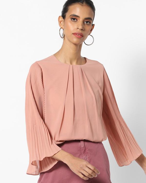 RoundNeck Top with Pleated Sleeves JioMart