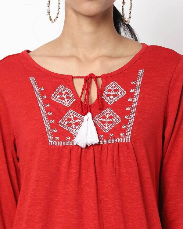 Embroidered Top with TieUp Neckline JioMart