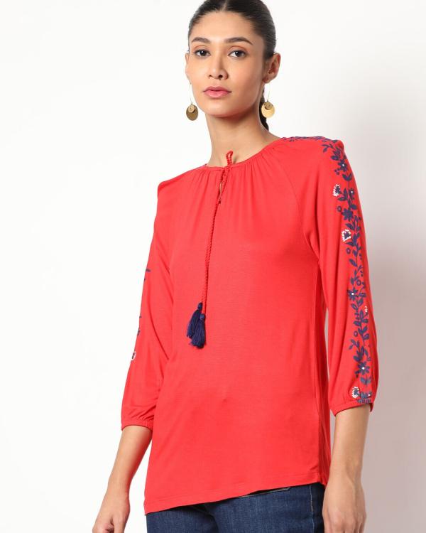 Embroidered Top with TieUp Neckline JioMart