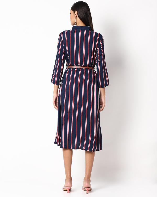 Striped Shirt Dress with Belt & Mask JioMart