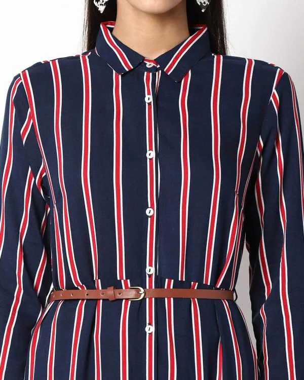 Striped Shirt Dress with Belt & Mask JioMart