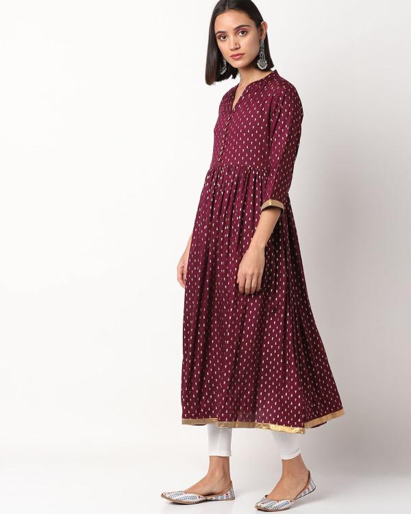 Printed Flared Kurta with Mandarin Collar JioMart