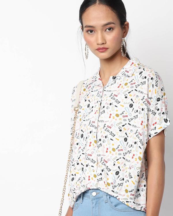 Typographic Print Shirt with Notched Lapel - JioMart
