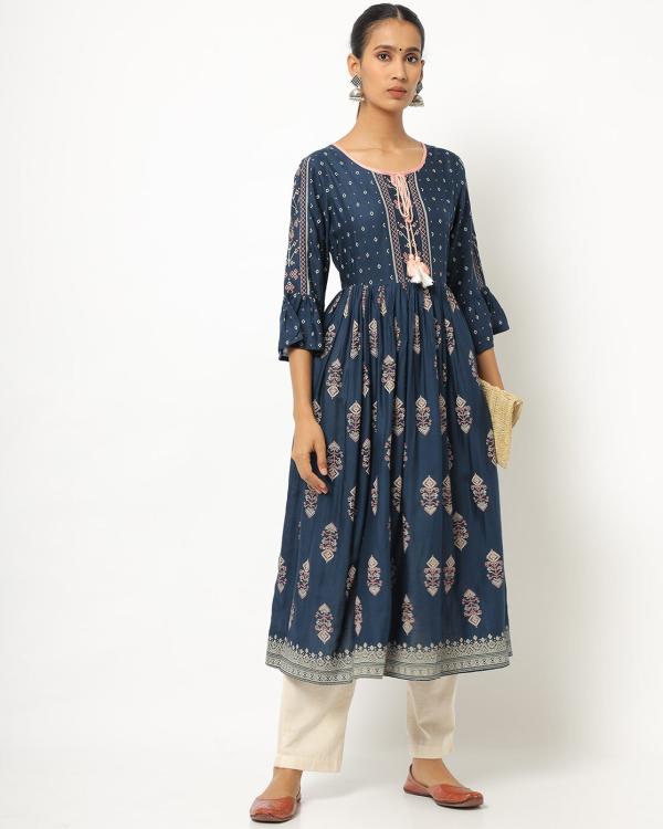 Printed Flared Kurta with Flounce Sleeves JioMart