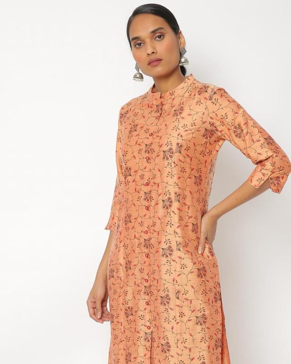 Floral Print Straight Kurta with Mandarin Collar JioMart