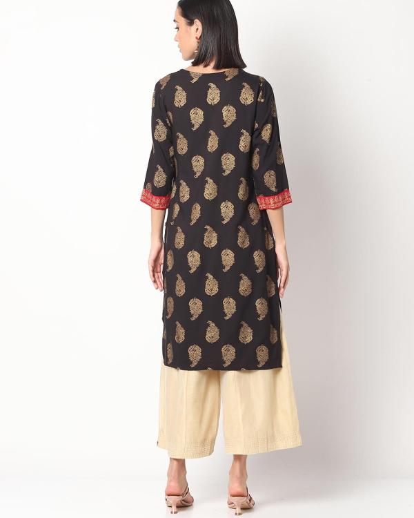 Printed Straight Kurta with Contrast Panels JioMart