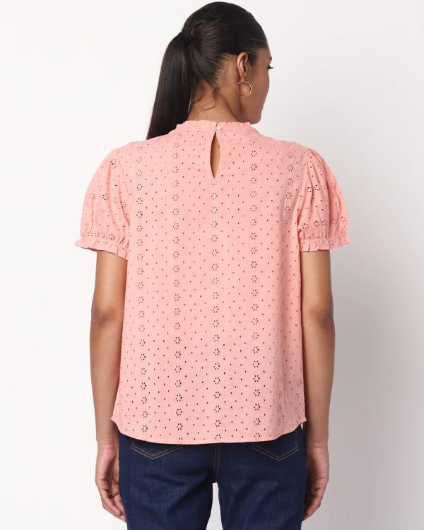 Schiffli Embroidered Top with Puffed Sleeves JioMart