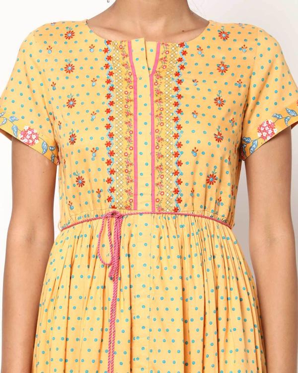 Printed Flared Maxi Dress with Braided Belt JioMart