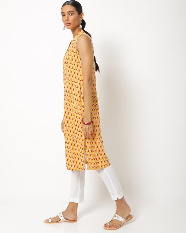 Ikat Print Straight Kurta with Mandarin Collar JioMart