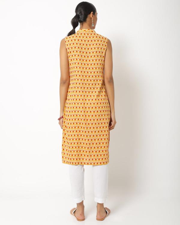Ikat Print Straight Kurta with Mandarin Collar JioMart