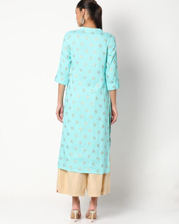 Printed Straight Kurta with Mandarin Collar JioMart