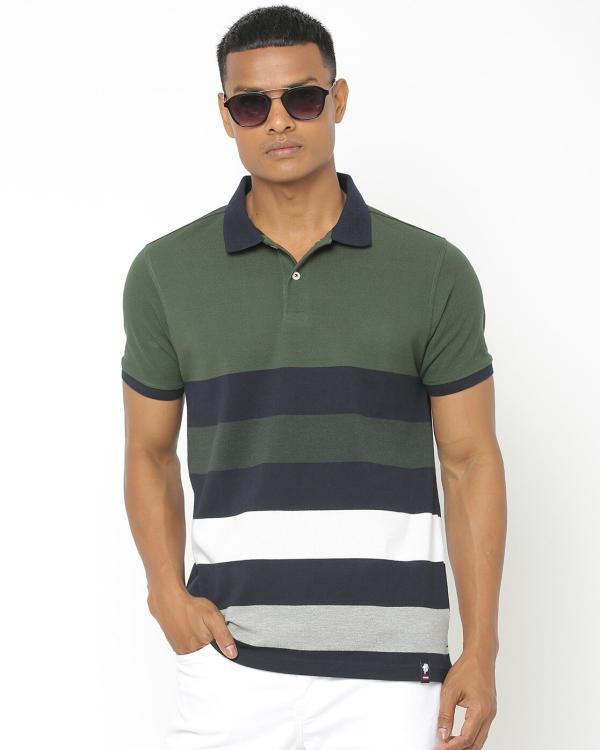 Striped Slim Fit Polo Tshirt with Cutaway Collar JioMart