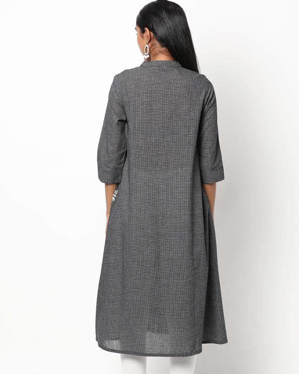 Embroidered Aline Kurta with Mandarin Collar JioMart