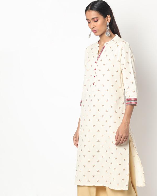 Printed Straight Kurta with Mandarin Collar JioMart