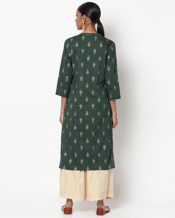 Printed Straight Kurta with Mandarin Collar JioMart