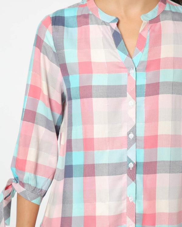 checked shirt with tie up