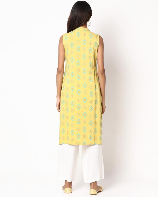 Ikat Print Straight Kurta with Mandarin Collar JioMart