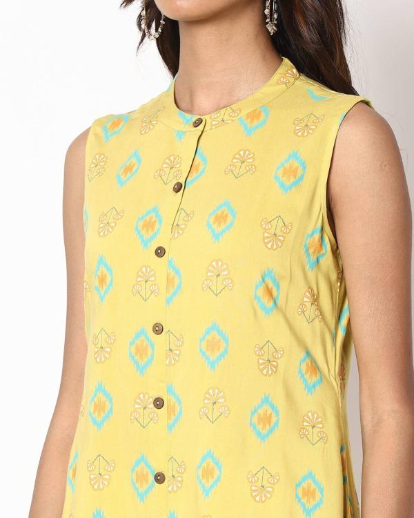 Ikat Print Straight Kurta with Mandarin Collar JioMart
