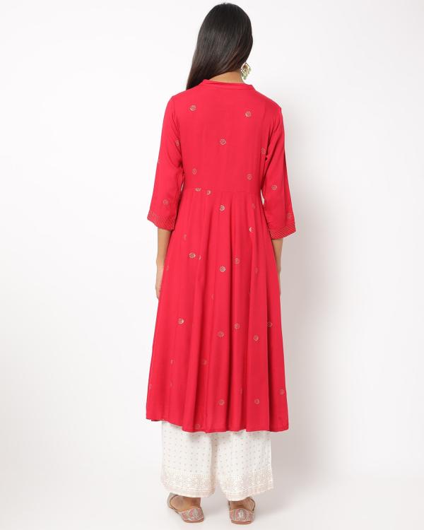 Floral Print Anarkali Kurta with Mandarin Collar JioMart