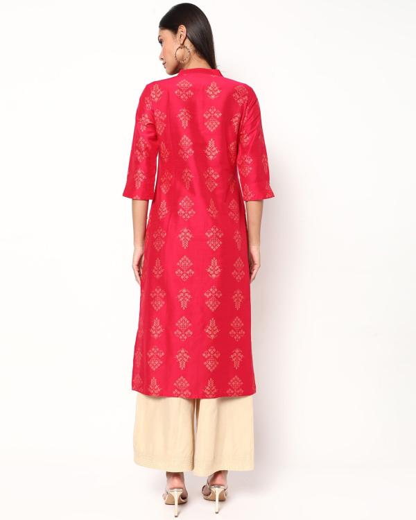 Floral Print Straight Kurta with Mandarin Collar JioMart