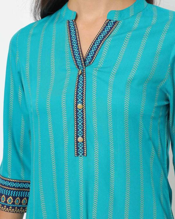Printed Straight Kurta with Mandarin Collar JioMart